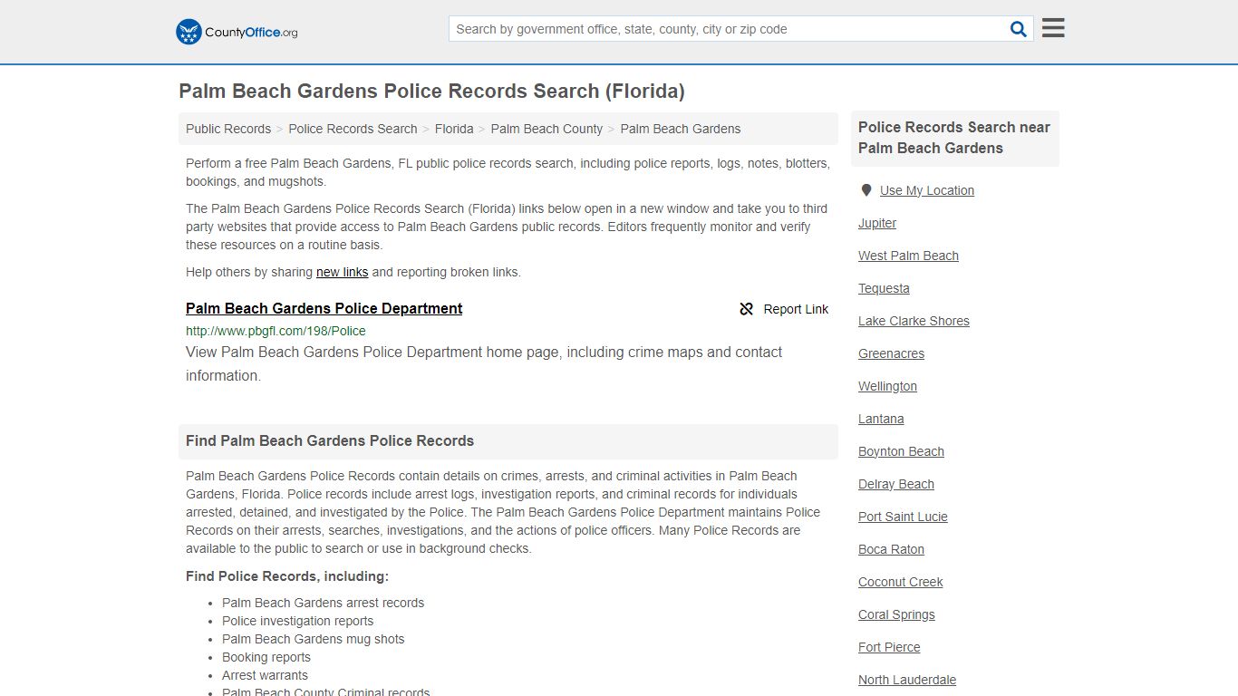 Palm Beach Gardens Police Records Search (Florida) - County Office