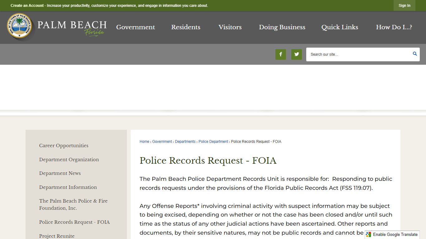 Police Records Request - FOIA | Palm Beach, FL - Official Website